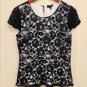 Navy Lace Peplum Top by The Limited
